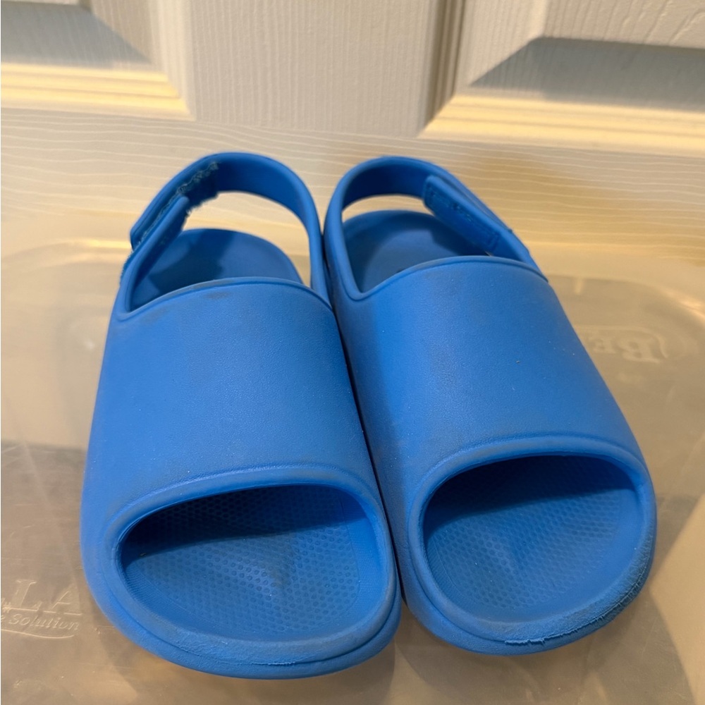 Blue EVA foam comfort slide sandals with adjustable back strap, lightweight’12